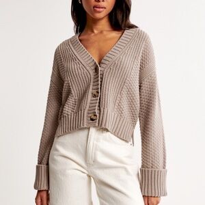 Abercrombie Cozy Taupe Knit Cardigan Sweater
